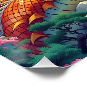Fantasy Süßer Oranger Drache Berge Poster (Ecke)