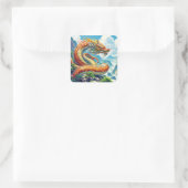 Fantasy Süßer Oranger Drache Berge Quadratischer Aufkleber (Tasche)