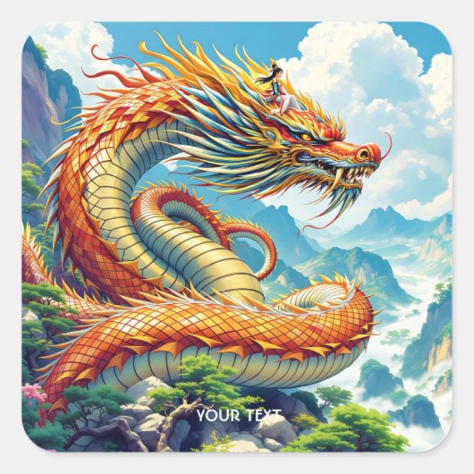 Fantasy Süßer Oranger Drache Berge Quadratischer Aufkleber (Vorderseite)
