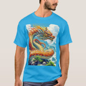 Fantasy Süßer Oranger Drache Berge T-Shirt (Vorderseite)