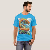 Fantasy Süßer Oranger Drache Berge T-Shirt (Vorne ganz)