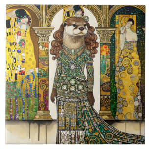 Fantasy Süßer Otter Art Deco Fliese