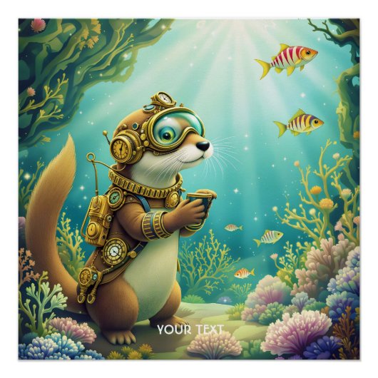 Fantasy Süßer Otter Steampunk-Anzug Poster (Vorderseite)