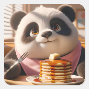 Fantasy Süßer Panda, der Pfannkuchen isst Quadratischer Aufkleber