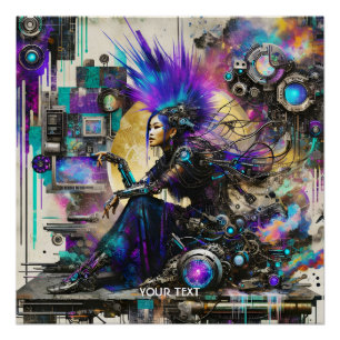 Fantasy süßer Punk-Cyber-Girl Poster