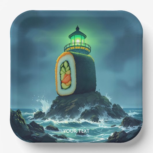 Fantasy Süßer Riesen-Sushi-Leuchtturm Pappteller (Vorderseite)
