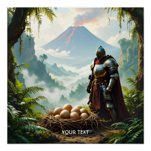 Fantasy Süßer Ritter bewacht Eier Poster (Vorderseite)