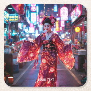 Fantasy Süßer Roter Cyber Kimono Rechteckiger Pappuntersetzer