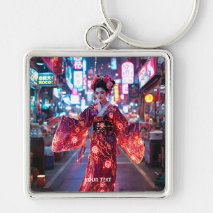 Fantasy Süßer Roter Cyber Kimono Schlüsselanhänger