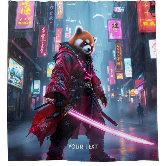 Fantasy Süßer Samurai Roter Panda Duschvorhang (Vorderseite)