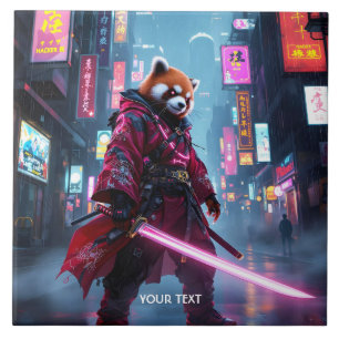 Fantasy Süßer Samurai Roter Panda Fliese