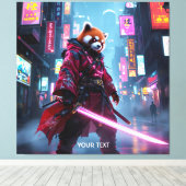 Fantasy Süßer Samurai Roter Panda Leinwanddruck (Insitu (Holzboden))