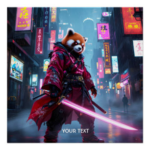 Fantasy Süßer Samurai Roter Panda Poster