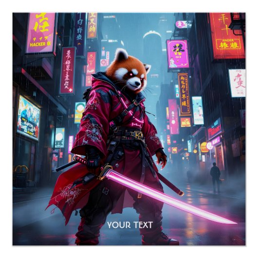 Fantasy Süßer Samurai Roter Panda Poster (Vorderseite)