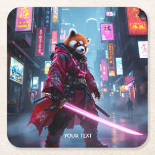 Fantasy Süßer Samurai Roter Panda Rechteckiger Pappuntersetzer