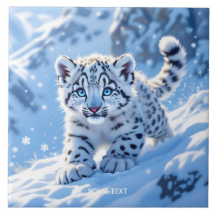 Fantasy Süßer Schneebaby Leopard Fliese