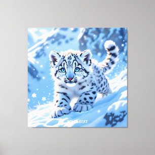Fantasy Süßer Schneebaby Leopard Leinwanddruck