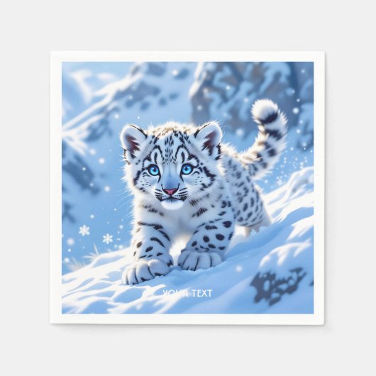 Fantasy Süßer Schneebaby Leopard Serviette (Vorderseite)