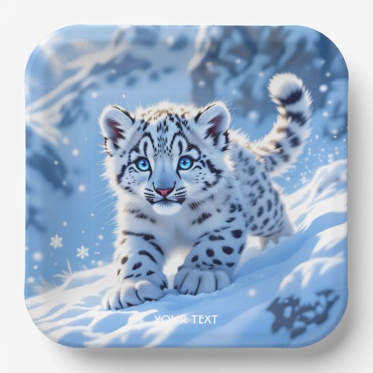 Fantasy Süßer Schneeleopard Baby Pappteller (Vorderseite)