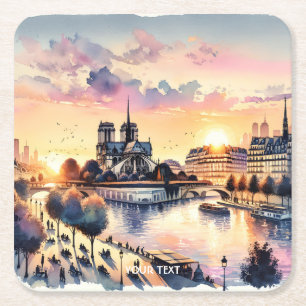 Fantasy Süßer Sonnenuntergang Paris Aquarell Rechteckiger Pappuntersetzer