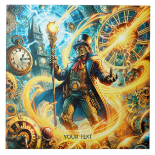 Fantasy Süßer Steampunk-Zeit-Zauberer Fliese