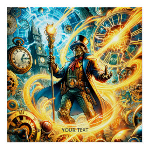 Fantasy Süßer Steampunk-Zeit-Zauberer Poster