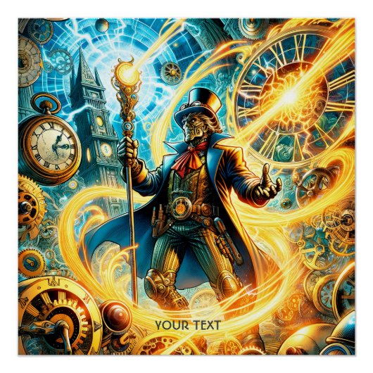 Fantasy Süßer Steampunk-Zeit-Zauberer Poster (Vorderseite)