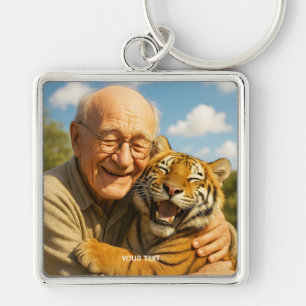Fantasy Süßer Tiger alter Mann Schlüsselanhänger