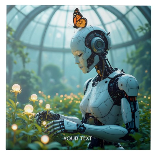 Fantasy Süßer Weiblicher Robotergarten Fliese (Vorderseite)