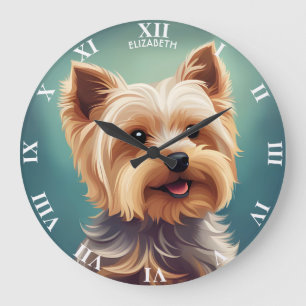 Fantasy Süßer Yorkshire Terrier, Vintage-Fantasy Große Wanduhr