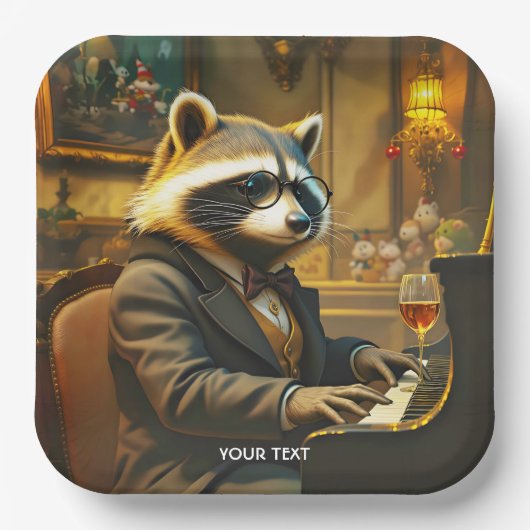 Fantasy Süßes Klavier Waschbär Spielend Pappteller (Vorderseite)