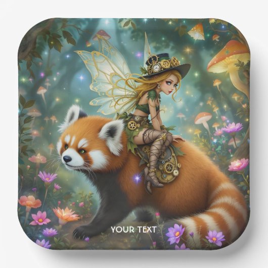 Fantasy süßes Mädchen reitet auf einem Panda Pappteller (Vorderseite)