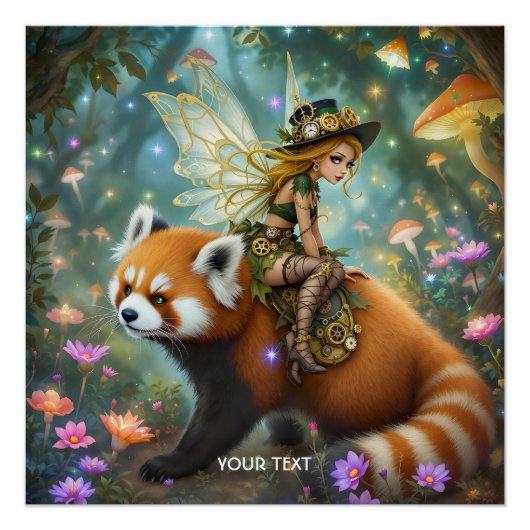 Fantasy süßes Mädchen reitet auf einem Panda Poster (Vorderseite)