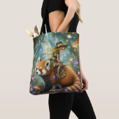 Fantasy süßes Mädchen reitet auf einem Panda Tasche (Von Nahem)