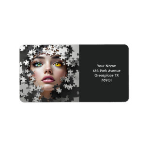 Fantasy Süßes Puzzle Mädchen Gesicht Adressaufkleber