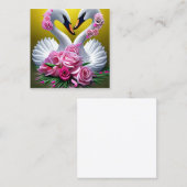 Fantasy Swan Couple Bouquet mit Blume und Herz Quadratische Visitenkarte (Vorne/Hinten)