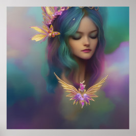Fantasy Sweet Fairy Girl lila Aquamarin rosa Flüge Poster