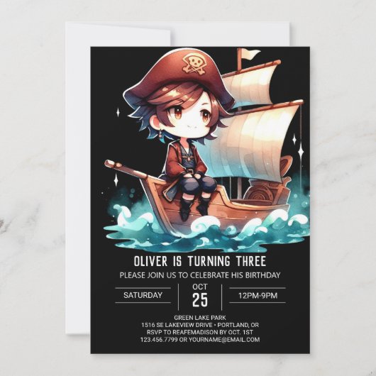 Fantasy Sweet Pirate Birthday Einladung (Vorderseite)