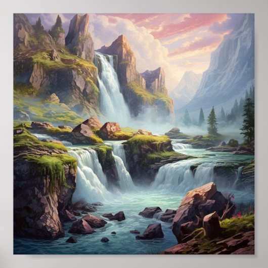 Fantasy-Szene Wasserfall Poster (Vorne)