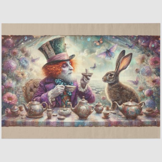 Fantasy Tea Party Wonderland Hatter Hare Decoupage Seidenpapier (Vorderseite)