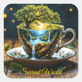 Fantasy Teacup Miniworld Wasserfälle Quadratischer Aufkleber (Vorderseite)