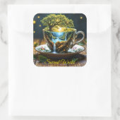 Fantasy Teacup Miniworld Wasserfälle Quadratischer Aufkleber (Tasche)