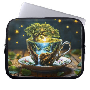 Fantasy-Teetassen-Miniaturwelt-Wasserfälle Laptopschutzhülle