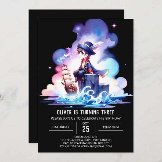 Fantasy Template Pirate Geburtstag Einladung (Vorne/Hinten)