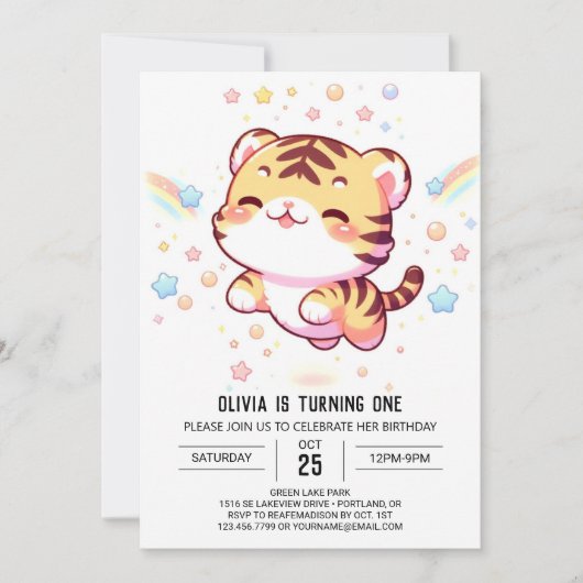 Fantasy Tiger 1. Geburtstag Einladung (Vorderseite)