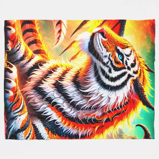 Fantasy Tiger Design Fleecedecke (Vorderseite (Horizontal))