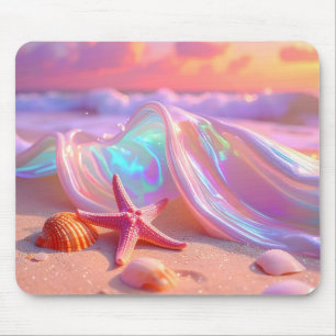 Fantasy-Traumstrand mit schönem rosa Seestern Mousepad