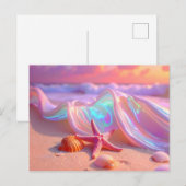 Fantasy-Traumstrand mit schönem rosa Seestern  Postkarte (Vorne/Hinten)