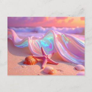Fantasy-Traumstrand mit schönem rosa Seestern Postkarte