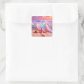 Fantasy-Traumstrand mit schönem rosa Seestern Quadratischer Aufkleber (Tasche)